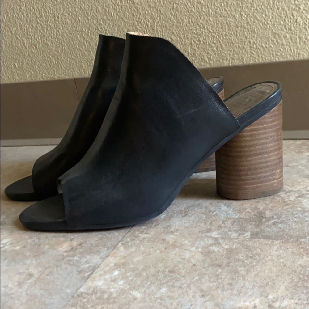 Leather and wood mules